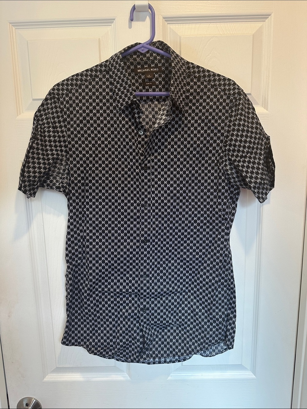 Michael Kors Black Geometric Short Sleeve Button-Up Shirt